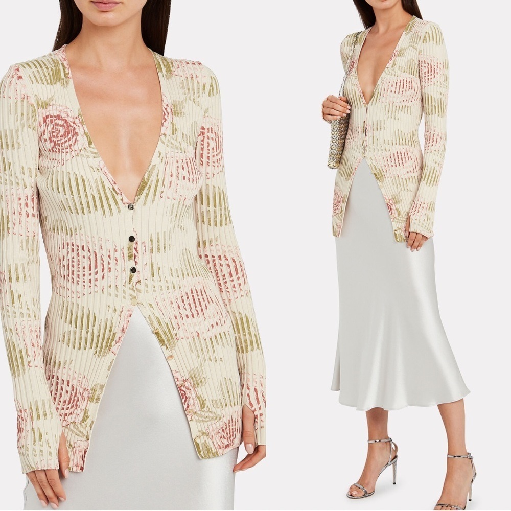 Paco Rabanne NWT ribbed button cardigan roses S